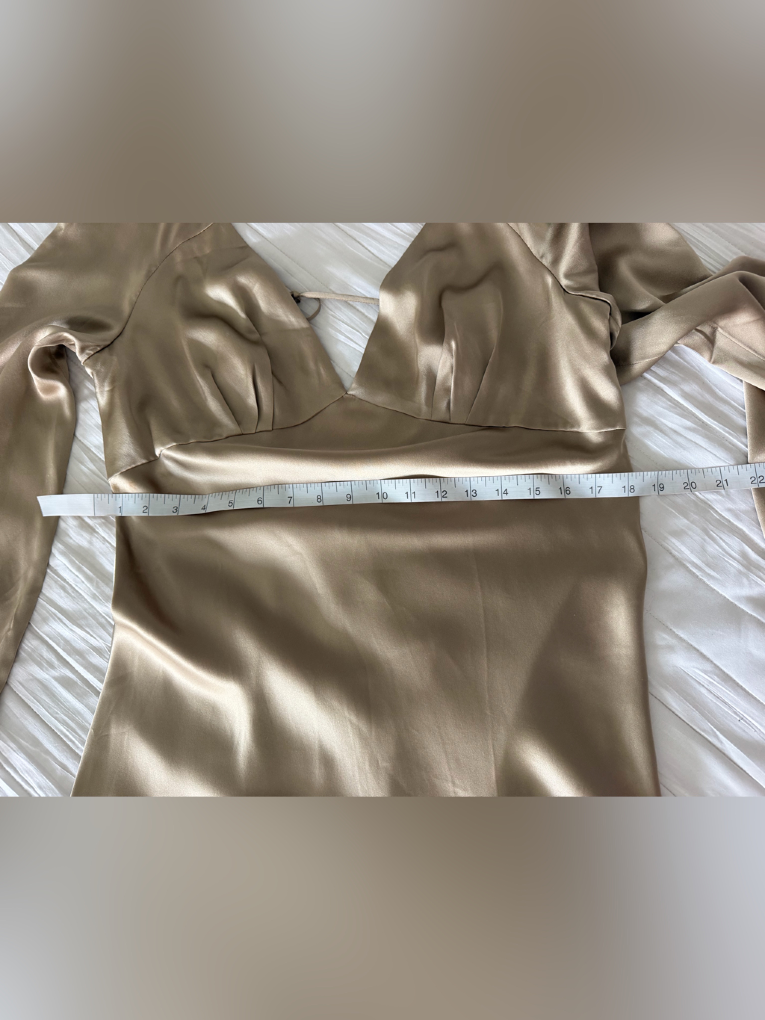 Nwt Silk Maison 100% Mulberry Silk Long Sleeve Maxi Dress Champagne Beige Sz M — image 6 of 8